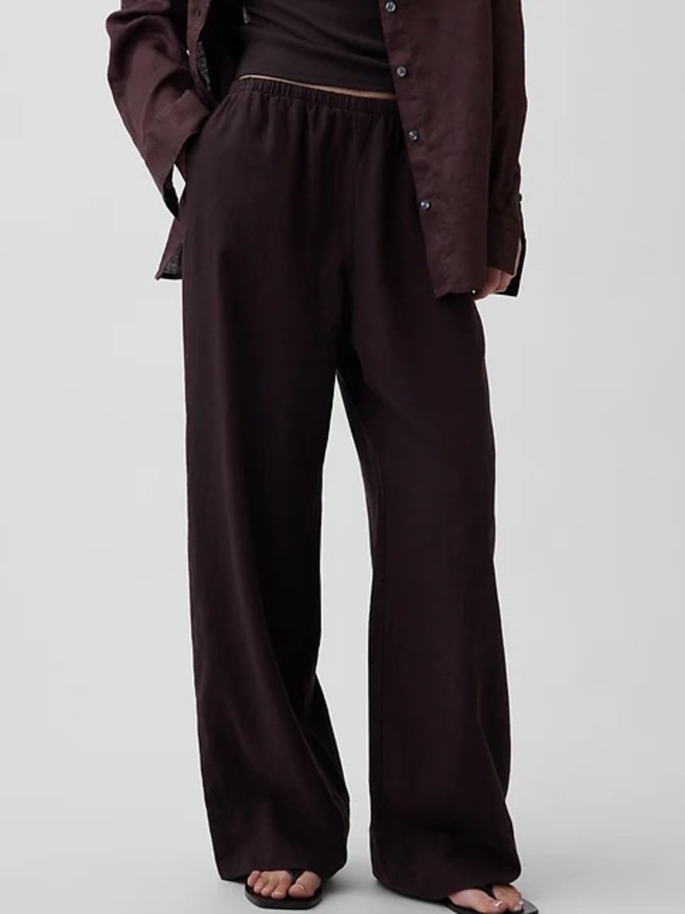 NWT GAP Linen Blend Easy Wide Hem Pants Wide Leg Brown Flowy Size XL